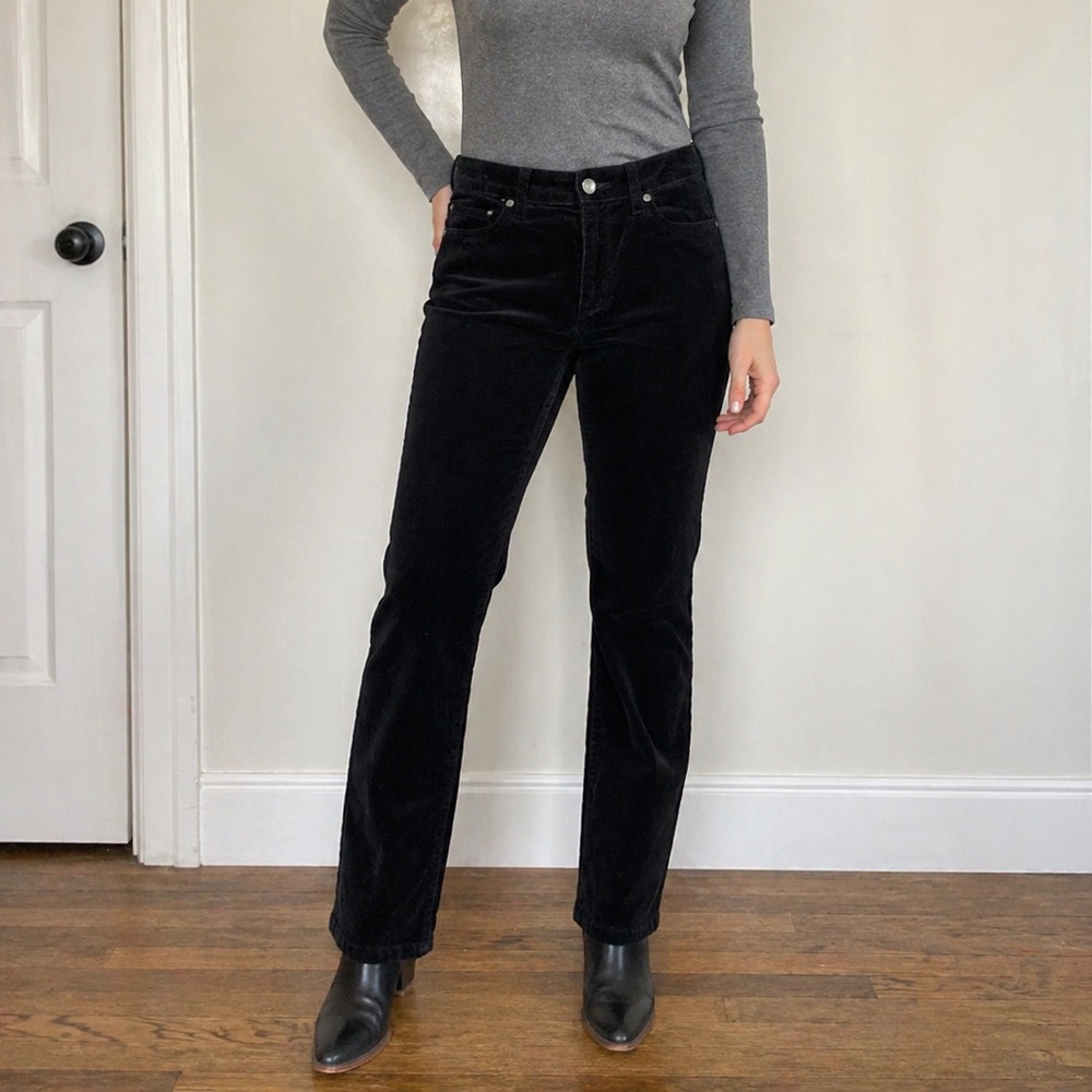 Lands' End Classic Straight-cut Black Corduroy Pants size 6